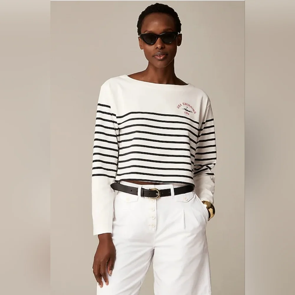 NWT X J.Crew Limited-Edition USA Swimming® Cropped Boatneck T-shirt Read*